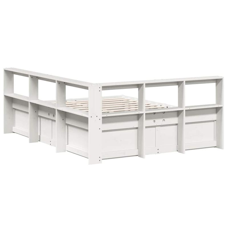 Casa si Gradina - Mobilier - Paturi si accesorii - Paturi - Pat cu biblioteca fara saltea, alb, 160x200 cm, lemn masiv pin - Infinity.ro