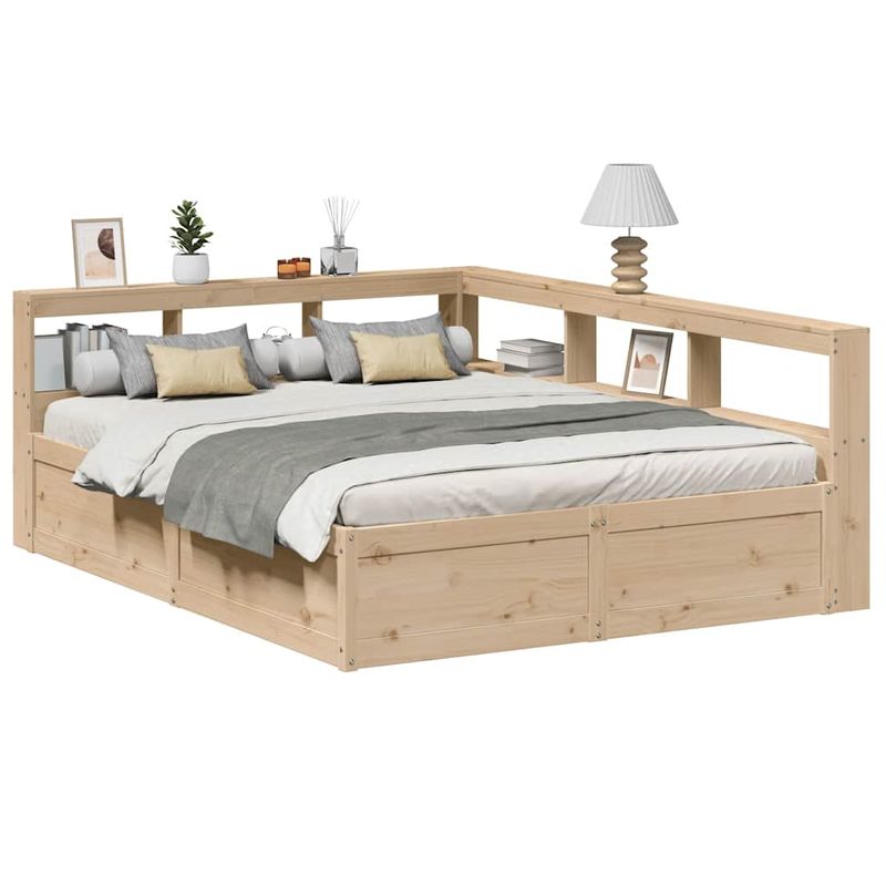 Casa si Gradina - Mobilier - Paturi si accesorii - Paturi - Pat cu biblioteca fara saltea, 140x200 cm, lemn masiv de pin - Infinity.ro