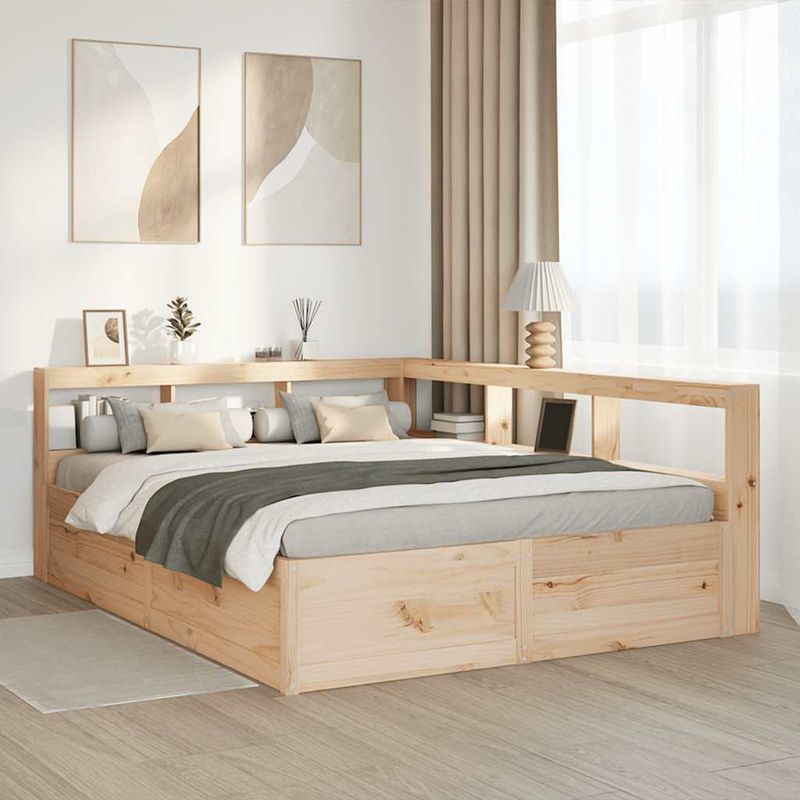 Casa si Gradina - Mobilier - Paturi si accesorii - Paturi - Pat cu biblioteca fara saltea, 140x200 cm, lemn masiv de pin - Infinity.ro