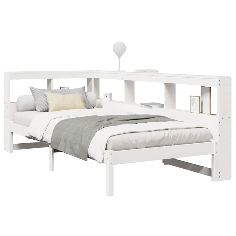 Casa si Gradina - Mobilier - Paturi si accesorii - Paturi - Pat cu biblioteca fara saltea, alb, 100x200 cm, lemn masiv pin - Infinity.ro