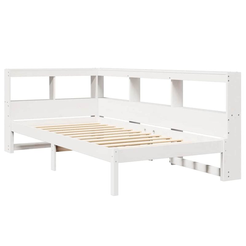 Casa si Gradina - Mobilier - Paturi si accesorii - Paturi - Pat cu biblioteca fara saltea, alb, 100x200 cm, lemn masiv pin - Infinity.ro