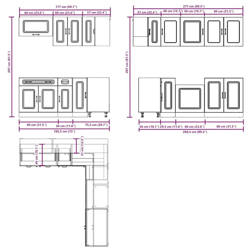 Casa si Gradina - Mobilier - Comode si corpuri - Corpuri bucatarie - Set de dulapuri de bucatarie 11 piese „Kalmar” Lemn vechi lemn - Infinity.ro