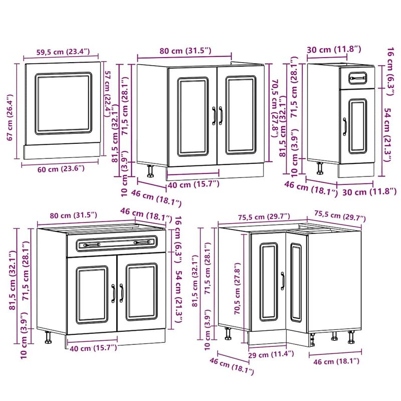 Casa si Gradina - Mobilier - Comode si corpuri - Corpuri bucatarie - Set de dulapuri de bucatarie 11 piese „Kalmar” Lemn vechi lemn - Infinity.ro