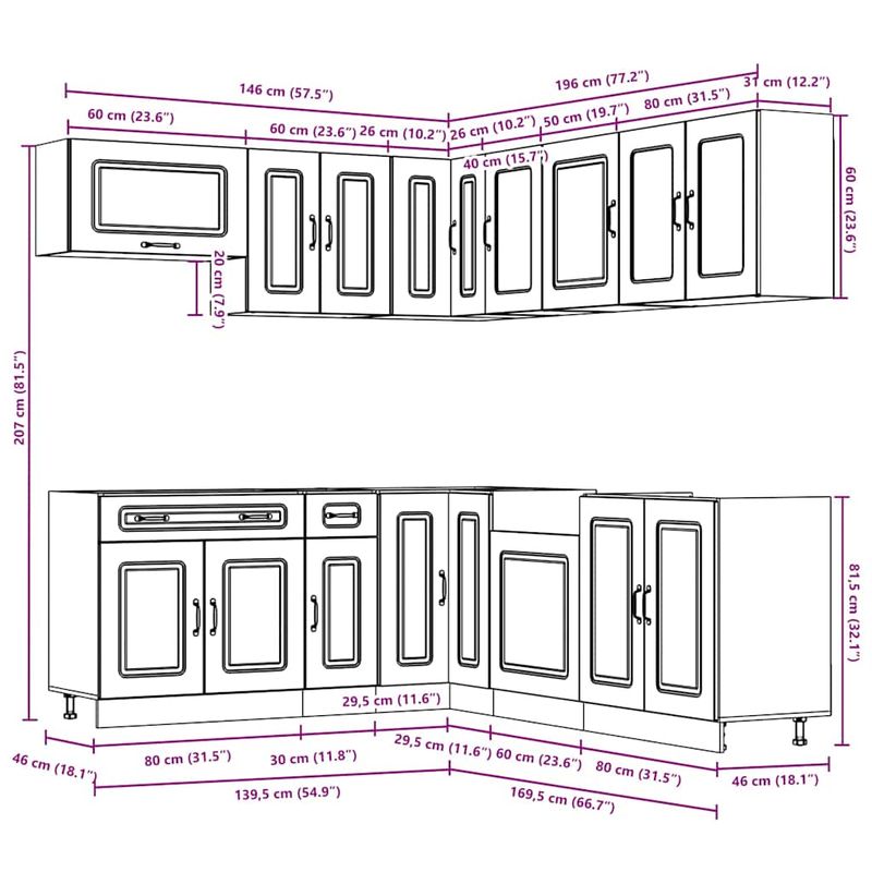 Casa si Gradina - Mobilier - Comode si corpuri - Corpuri bucatarie - Set de dulapuri de bucatarie 11 piese „Kalmar” Lemn vechi lemn - Infinity.ro
