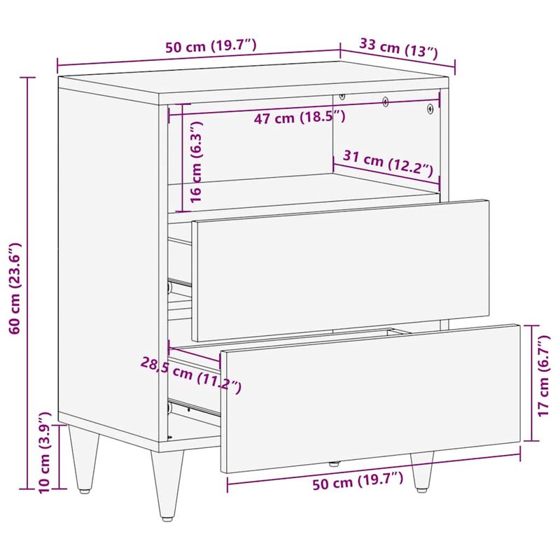 Casa si Gradina - Mobilier - Comode si corpuri - Noptiere - Noptiera gri deschis 50x33x60 cm lemn masiv de mango - Infinity.ro