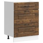 Casa si Gradina - Mobilier - Comode si corpuri - Corpuri bucatarie - Dulap de bucatarie „Kalmar” din lemn de lemn de stejar afumat, model 1x dulap inferior (3 sertare), mărime 60x46x81.5 cm - Infinity.ro