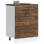 Casa si Gradina - Mobilier - Comode si corpuri - Corpuri bucatarie - Dulap de bucatarie „Kalmar” din lemn de lemn de stejar afumat, model 1x dulap inferior (3 sertare), mărime 60x46x81.5 cm - Infinity.ro