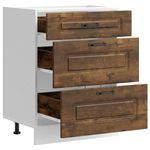 Casa si Gradina - Mobilier - Comode si corpuri - Corpuri bucatarie - Dulap de bucatarie „Kalmar” din lemn de lemn de stejar afumat, model 1x dulap inferior (3 sertare), mărime 60x46x81.5 cm - Infinity.ro