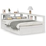 Casa si Gradina - Mobilier - Paturi si accesorii - Paturi - Pat cu biblioteca fara saltea, alb, 135x190 cm, lemn masiv pin - Infinity.ro