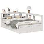Casa si Gradina - Mobilier - Paturi si accesorii - Paturi - Pat cu biblioteca fara saltea, alb, 135x190 cm, lemn masiv pin - Infinity.ro