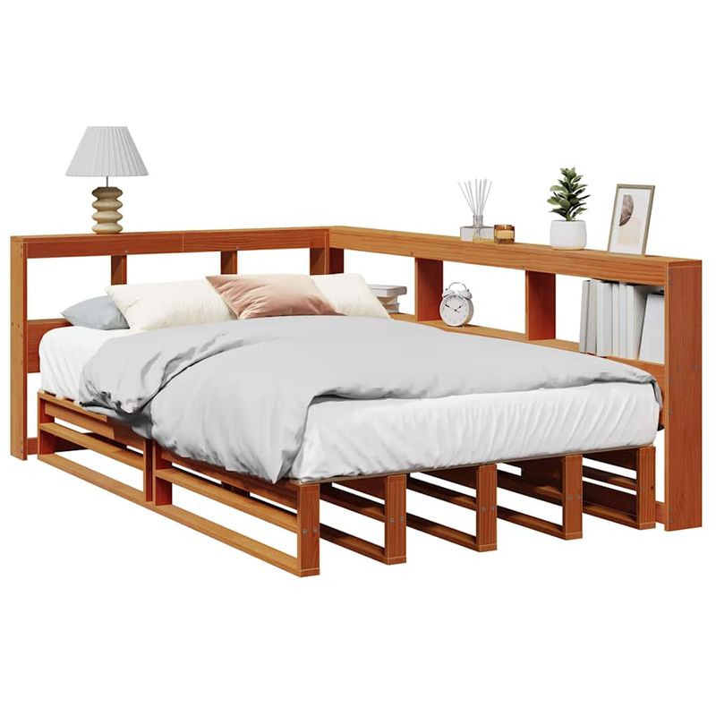 Casa si Gradina - Mobilier - Paturi si accesorii - Paturi - Pat cu biblioteca fara saltea, maro, 120x190 cm, lemn masiv pin - Infinity.ro