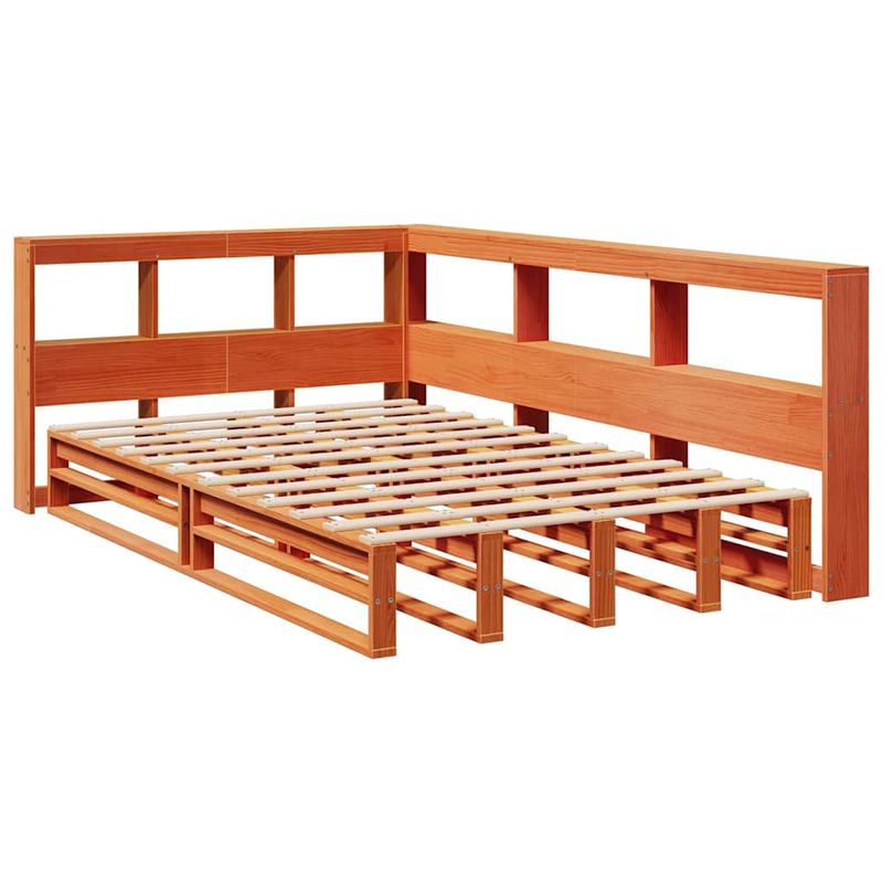 Casa si Gradina - Mobilier - Paturi si accesorii - Paturi - Pat cu biblioteca fara saltea, maro, 120x190 cm, lemn masiv pin - Infinity.ro
