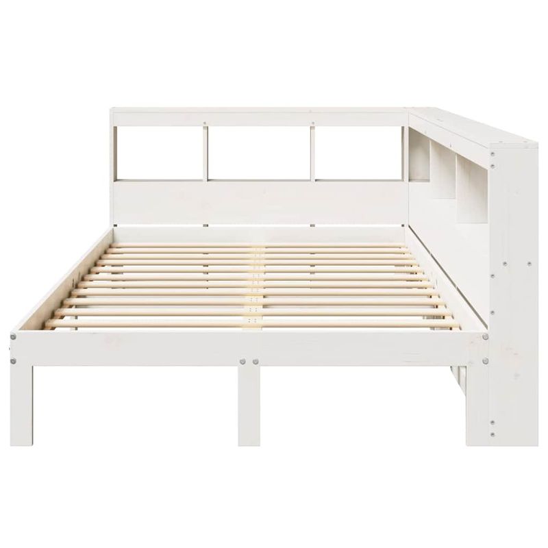 Casa si Gradina - Mobilier - Paturi si accesorii - Paturi - Pat cu biblioteca fara saltea, alb, 135x190 cm, lemn masiv pin - Infinity.ro
