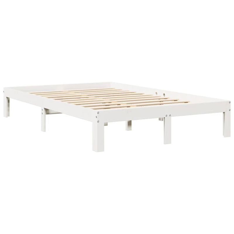 Casa si Gradina - Mobilier - Paturi si accesorii - Paturi - Pat cu biblioteca fara saltea, alb, 135x190 cm, lemn masiv pin - Infinity.ro