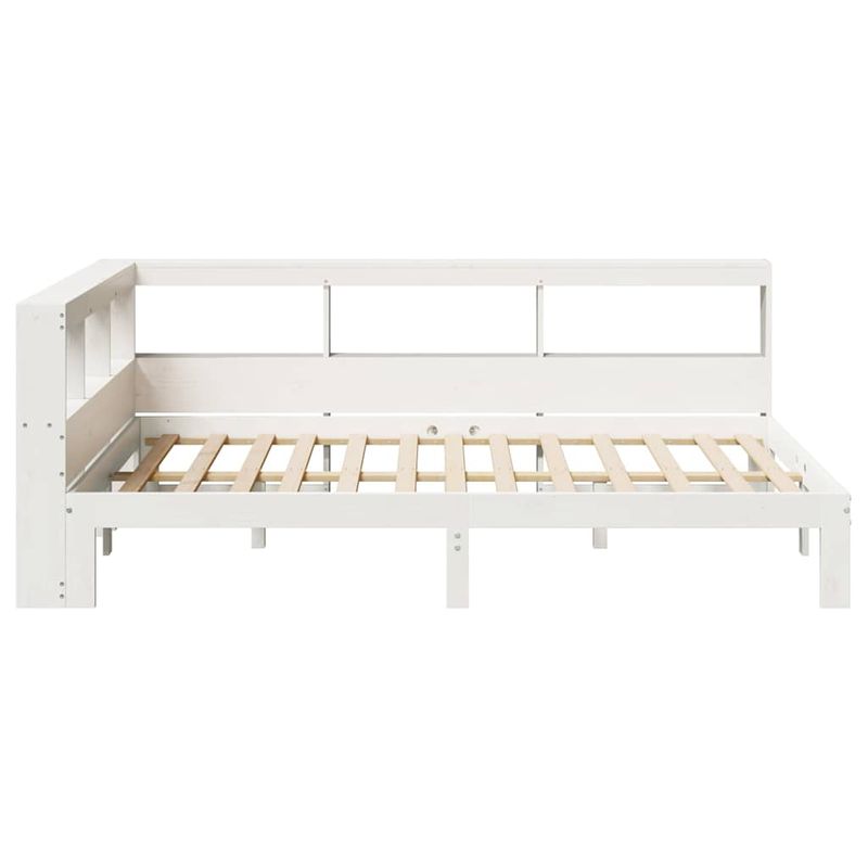 Casa si Gradina - Mobilier - Paturi si accesorii - Paturi - Pat cu biblioteca fara saltea, alb, 135x190 cm, lemn masiv pin - Infinity.ro