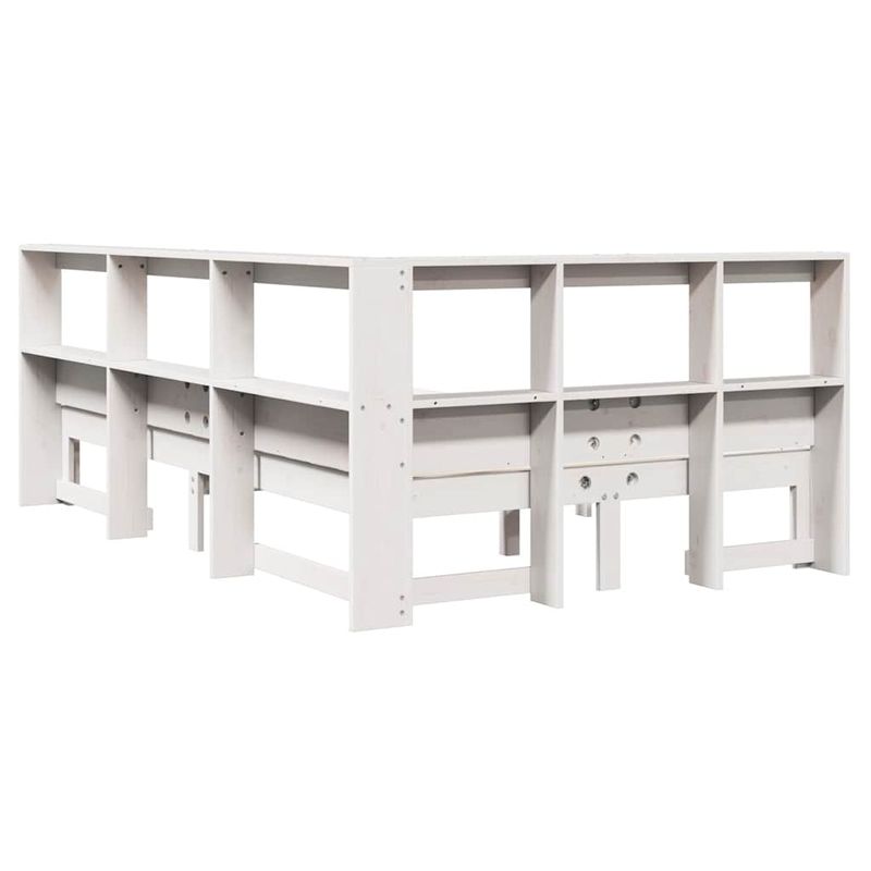 Casa si Gradina - Mobilier - Paturi si accesorii - Paturi - Pat cu biblioteca fara saltea, alb, 135x190 cm, lemn masiv pin - Infinity.ro