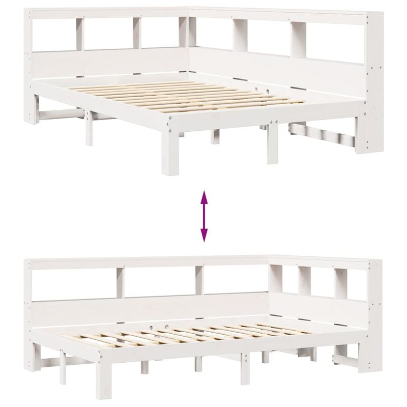 Casa si Gradina - Mobilier - Paturi si accesorii - Paturi - Pat cu biblioteca fara saltea, alb, 135x190 cm, lemn masiv pin - Infinity.ro
