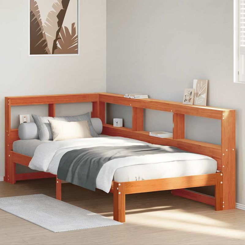 Casa si Gradina - Mobilier - Paturi si accesorii - Paturi - Pat cu biblioteca fara saltea, maro, 90x200 cm, lemn masiv pin - Infinity.ro