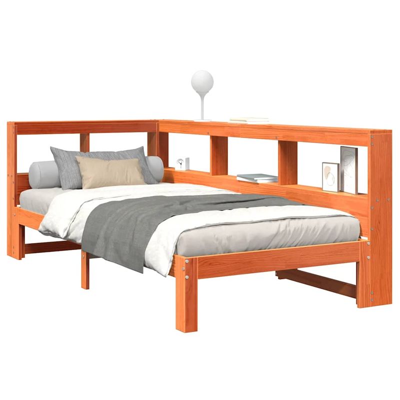 Casa si Gradina - Mobilier - Paturi si accesorii - Paturi - Pat cu biblioteca fara saltea, maro, 90x200 cm, lemn masiv pin - Infinity.ro