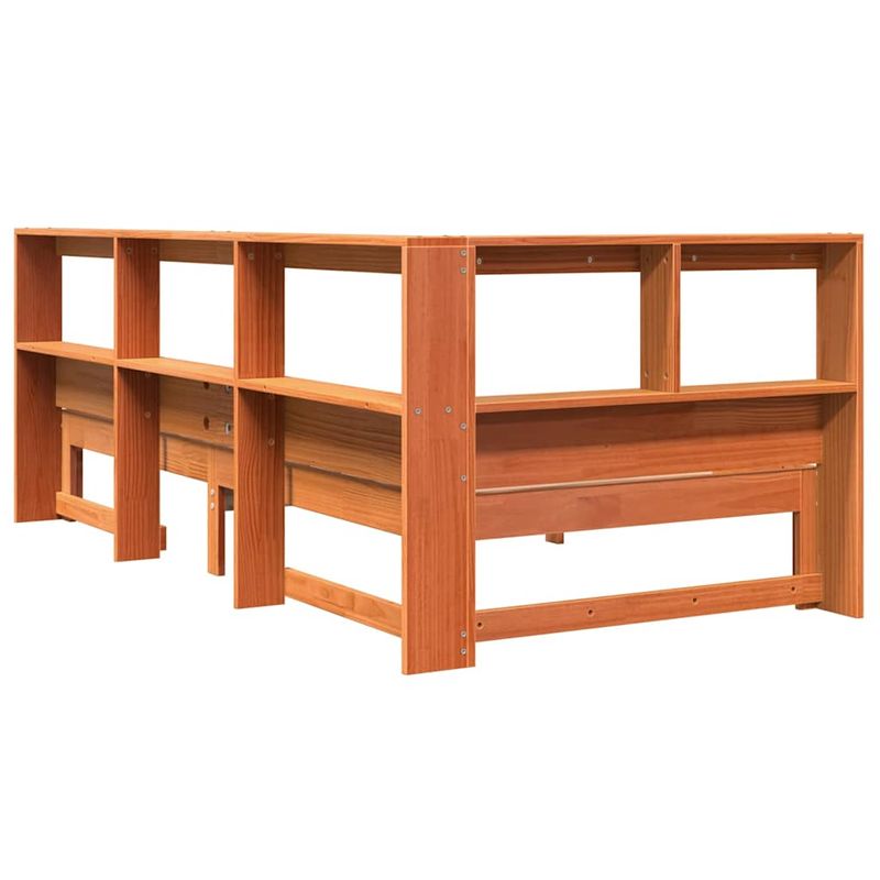 Casa si Gradina - Mobilier - Paturi si accesorii - Paturi - Pat cu biblioteca fara saltea, maro, 90x200 cm, lemn masiv pin - Infinity.ro