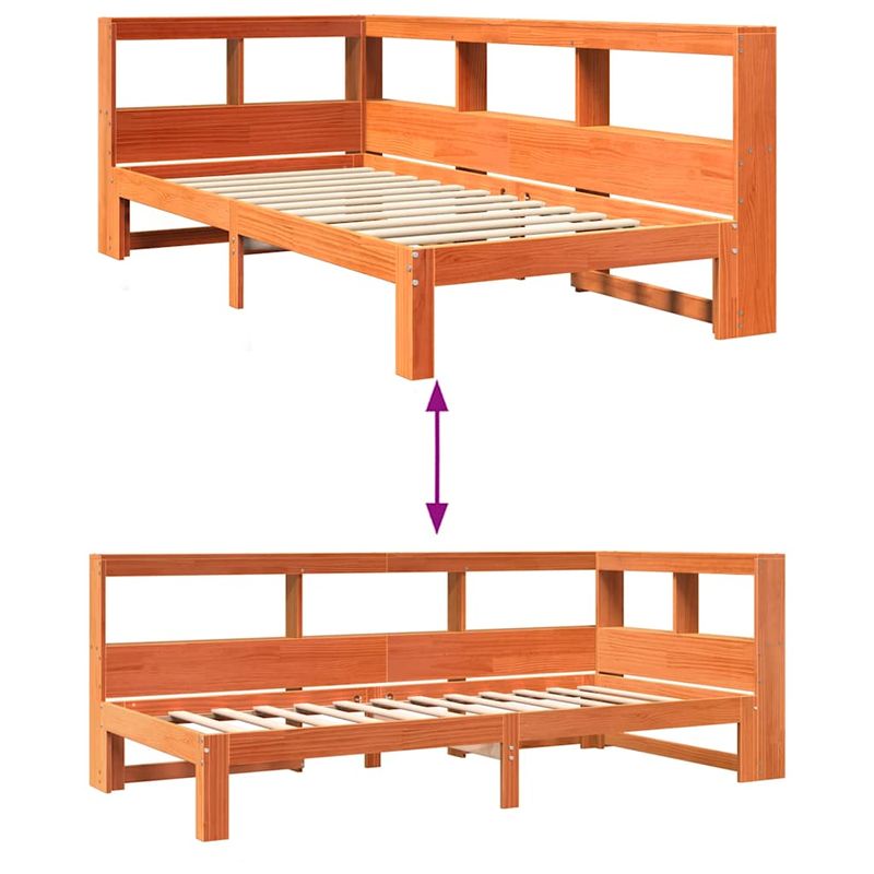 Casa si Gradina - Mobilier - Paturi si accesorii - Paturi - Pat cu biblioteca fara saltea, maro, 90x200 cm, lemn masiv pin - Infinity.ro
