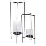 Casa si Gradina - Decoratiuni - Aromaterapie si lumanari - Suporturi lumanari - Suport de Lumanari 18,5 x 16,5 x 50 cm Geam Negru Metal (2 Unitati) - Infinity.ro