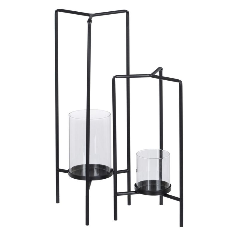 Casa si Gradina - Decoratiuni - Aromaterapie si lumanari - Suporturi lumanari - Suport de Lumanari 18,5 x 16,5 x 50 cm Geam Negru Metal (2 Unitati) - Infinity.ro