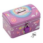 Carti si Birotica - Birotica - Accesorii de birou - Pusculite - Pusculita metalica, model cufar, unicorn, culoare mov, dimensiuni 12.5 x 8.5 x 7 cm, lacat cu cheie - Infinity.ro