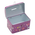 Carti si Birotica - Birotica - Accesorii de birou - Pusculite - Pusculita metalica, model cufar, unicorn, culoare mov, dimensiuni 12.5 x 8.5 x 7 cm, lacat cu cheie - Infinity.ro