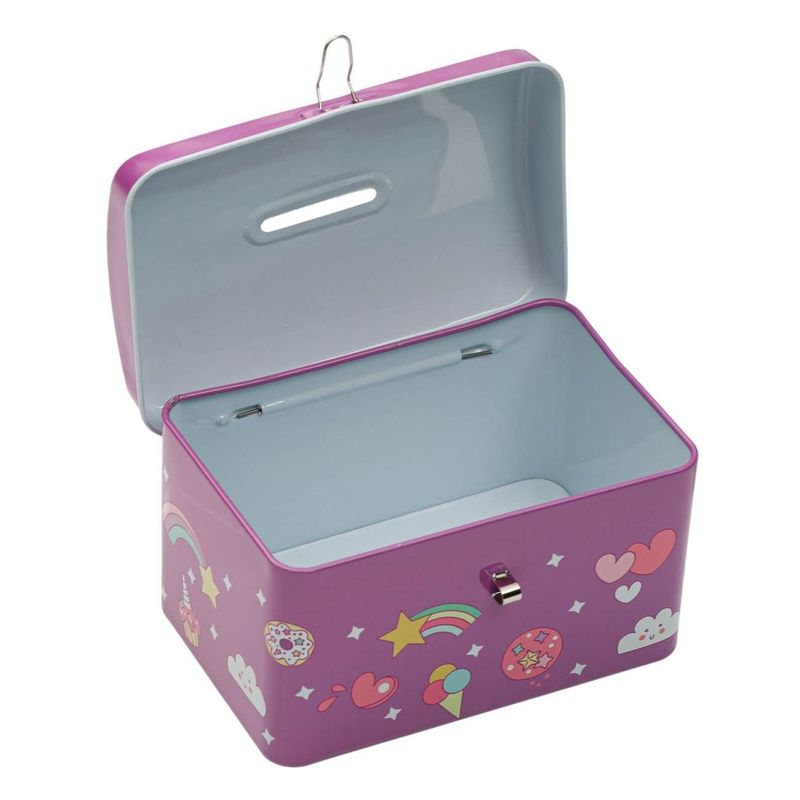 Carti si Birotica - Birotica - Accesorii de birou - Pusculite - Pusculita metalica, model cufar, unicorn, culoare mov, dimensiuni 12.5 x 8.5 x 7 cm, lacat cu cheie - Infinity.ro