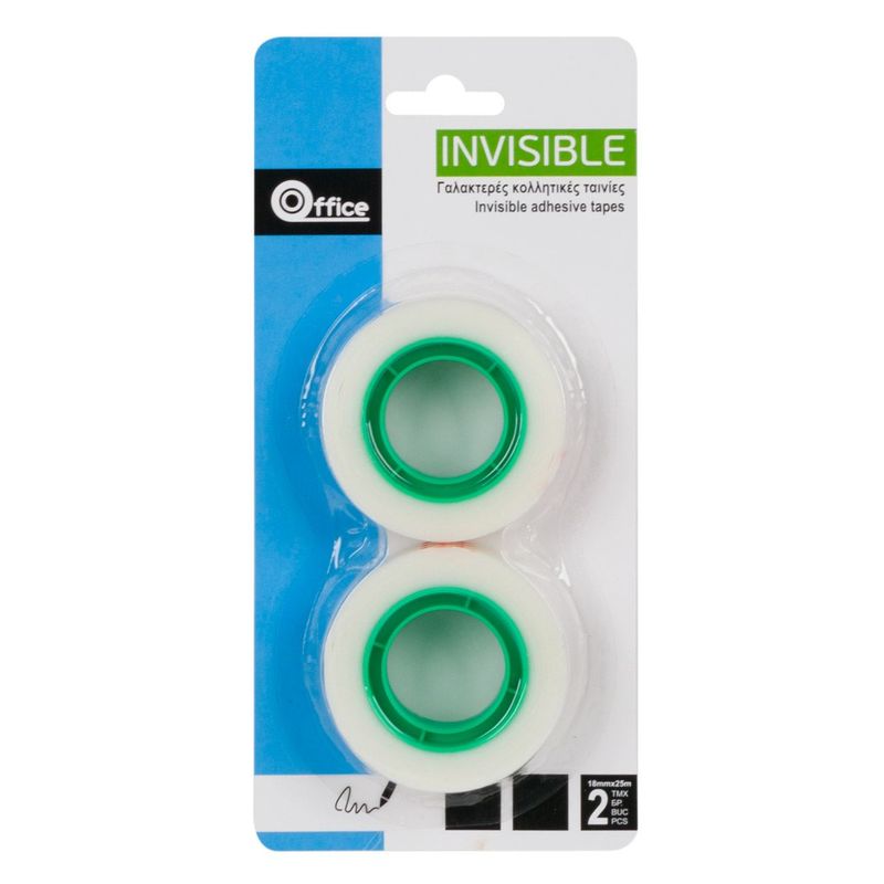 Carti si Birotica - Birotica - Accesorii de birou - Benzi adezive - Banda adeziva office, invizibila, set 2 bucati, lungime 25m, latime 18mm, alba - Infinity.ro