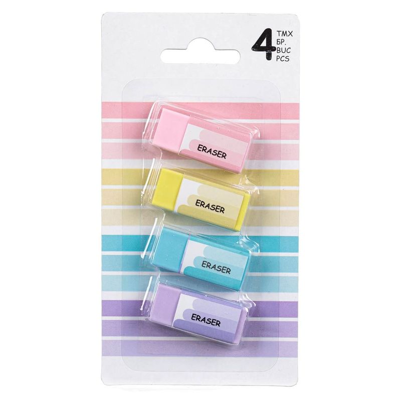 Carti si Birotica - Birotica - Instrumente de scris - Radiere si corectoare - Radiera simple, set 4 bucati, multicolor, pastel - Infinity.ro