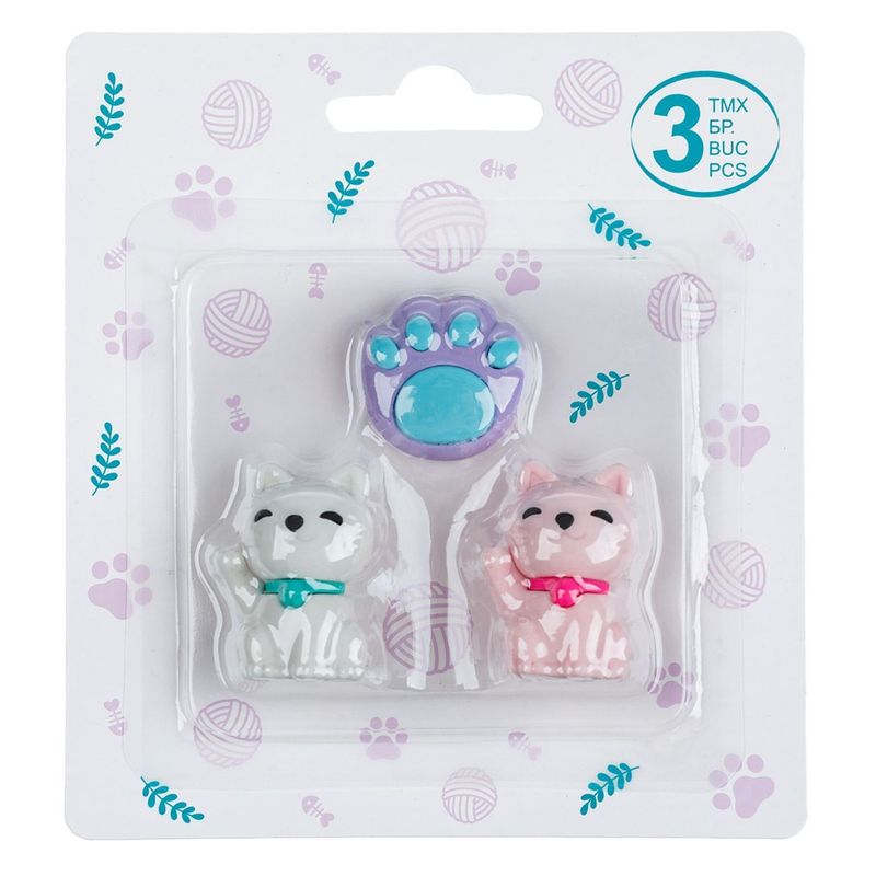 Carti si Birotica - Birotica - Instrumente de scris - Radiere si corectoare - Set radiera 3d, model pisici si labuta, multicolor, 3 bucati - Infinity.ro