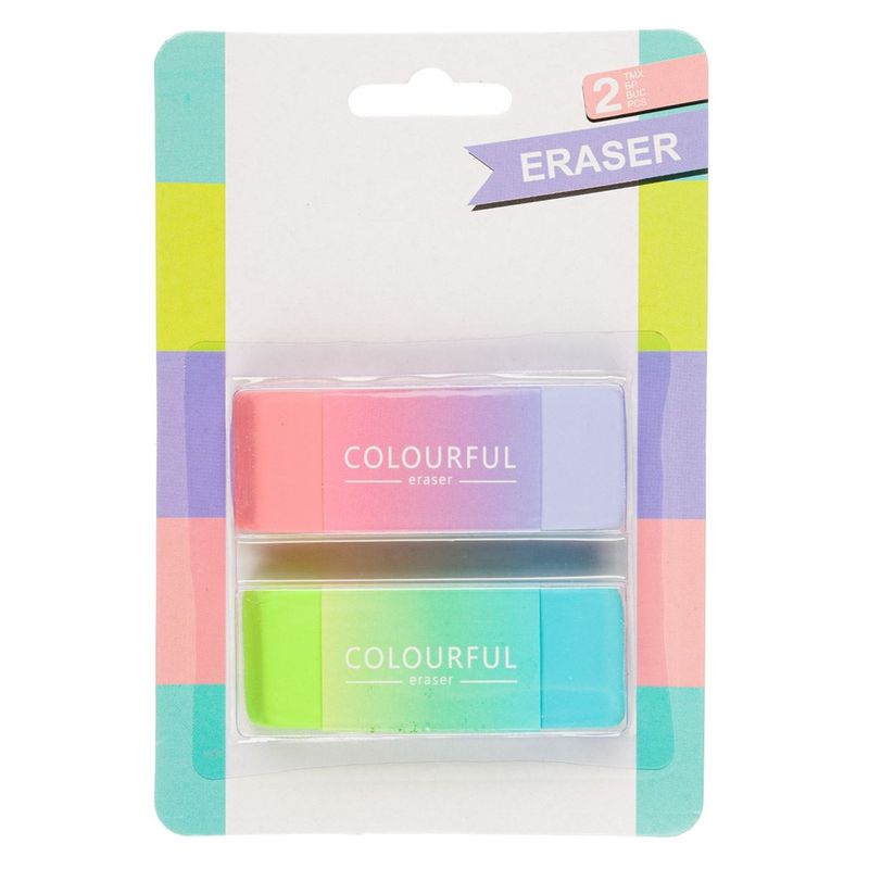 Carti si Birotica - Birotica - Instrumente de scris - Radiere si corectoare - Radiera colourful eraser, ombre, set 2 bucati, multicolor, dimensiuni 7.5 x 2.5 cm - Infinity.ro