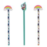 Carti si Birotica - Birotica - Instrumente de scris - Creioane - Set creioane cu radiera, unicorn, model curcubeu, multicolor, 3 bucati - Infinity.ro