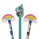 Carti si Birotica - Birotica - Instrumente de scris - Creioane - Set creioane cu radiera, unicorn, model curcubeu, multicolor, 3 bucati - Infinity.ro