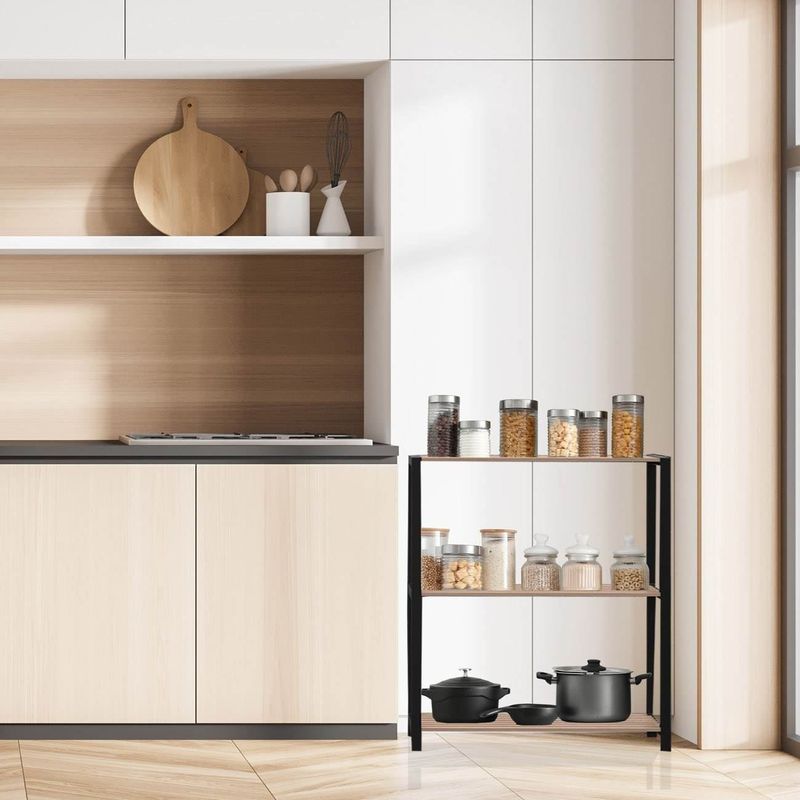 Casa si Gradina - Mobilier - Biblioteci si rafturi - Etajere - Etajera lemn mdf, 3 rafturi, culoare negru si natural, dimensiuni 65 x 29 x 78cm - Infinity.ro