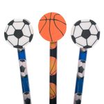 Carti si Birotica - Birotica - Instrumente de scris - Creioane - Set creioane cu radiera, 3 bucati, multicolor, model fotbal si baschet - Infinity.ro