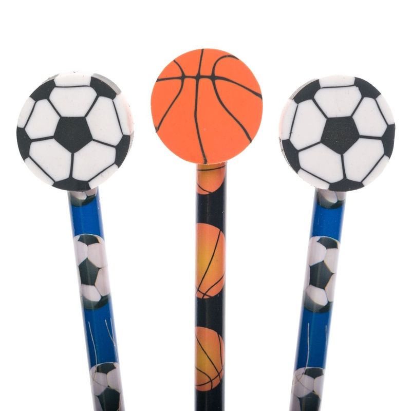 Carti si Birotica - Birotica - Instrumente de scris - Creioane - Set creioane cu radiera, 3 bucati, multicolor, model fotbal si baschet - Infinity.ro
