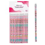 Carti si Birotica - Birotica - Instrumente de scris - Creioane - Set creioane office style, model unicorni, 15 bucati, culoare roz, cu radiera alba - Infinity.ro