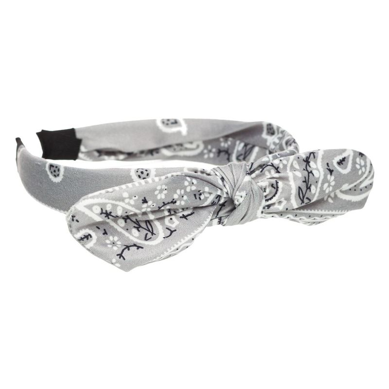 Fashion, accesorii si bijuterii - Copii - Accesorii copii - Accesorii pentru par copii - Bentita par fete, model paisley, culoare gri, cu funda - Infinity.ro