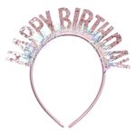 Fashion, accesorii si bijuterii - Copii - Accesorii copii - Accesorii pentru par copii - Bentita party, tinsel holografic, glitter, mesaj happy birthday, roz - Infinity.ro
