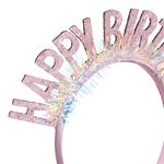 Fashion, accesorii si bijuterii - Copii - Accesorii copii - Accesorii pentru par copii - Bentita party, tinsel holografic, glitter, mesaj happy birthday, roz - Infinity.ro
