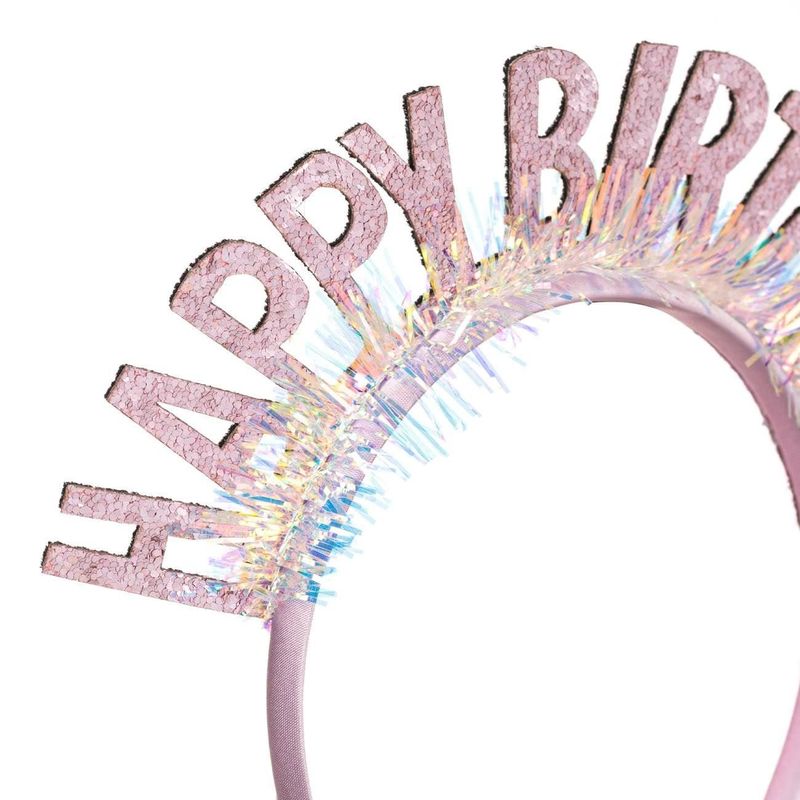 Fashion, accesorii si bijuterii - Copii - Accesorii copii - Accesorii pentru par copii - Bentita party, tinsel holografic, glitter, mesaj happy birthday, roz - Infinity.ro
