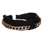 Fashion, accesorii si bijuterii - Femei - Accesorii femei - Accesorii pentru par femei - Bentita par dama, neagra, latime mare, nod si lant auriu - Infinity.ro