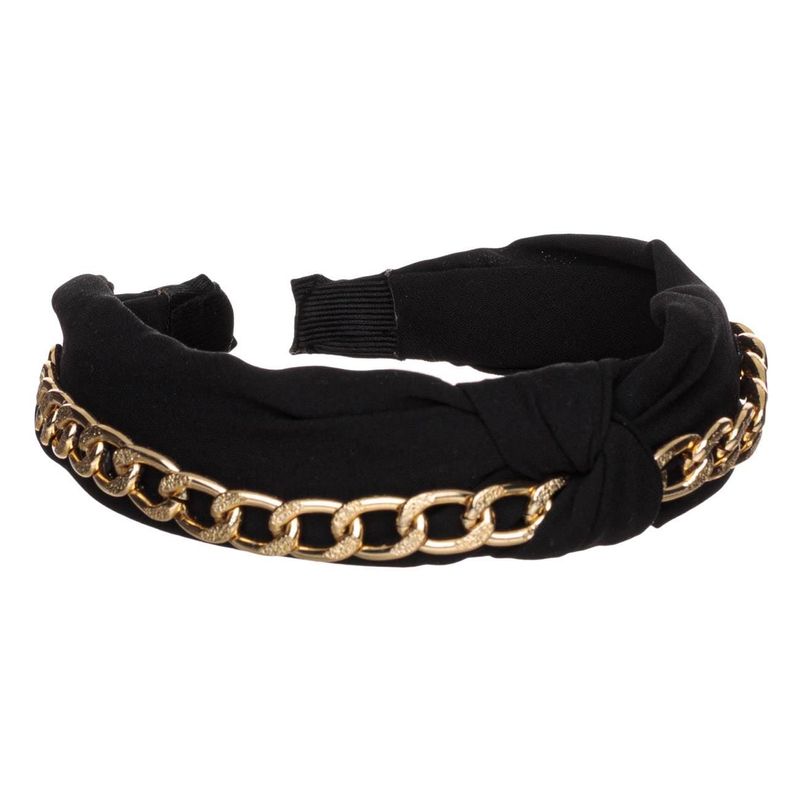 Fashion, accesorii si bijuterii - Femei - Accesorii femei - Accesorii pentru par femei - Bentita par dama, neagra, latime mare, nod si lant auriu - Infinity.ro