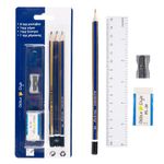 Carti si Birotica - Birotica - Instrumente de scris - Creioane - Set creioane, office style, hb, radiera, ascutitoare, rigla 15cm, 9 buc, albastru/auriu - Infinity.ro