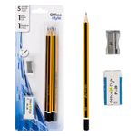 Carti si Birotica - Birotica - Instrumente de scris - Creioane - Set creioane hb, office style, negre si galbene, cu radiera si ascutitoare metalica, 7 piese - Infinity.ro