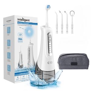 Irigator oral YARCO, Presiune reglabila (DIY) 30-140psi, Jet 1800 pulsatii/min, Baterie durabila, Rezervor 300ml detasabil, 5 capete+geanta, Alb