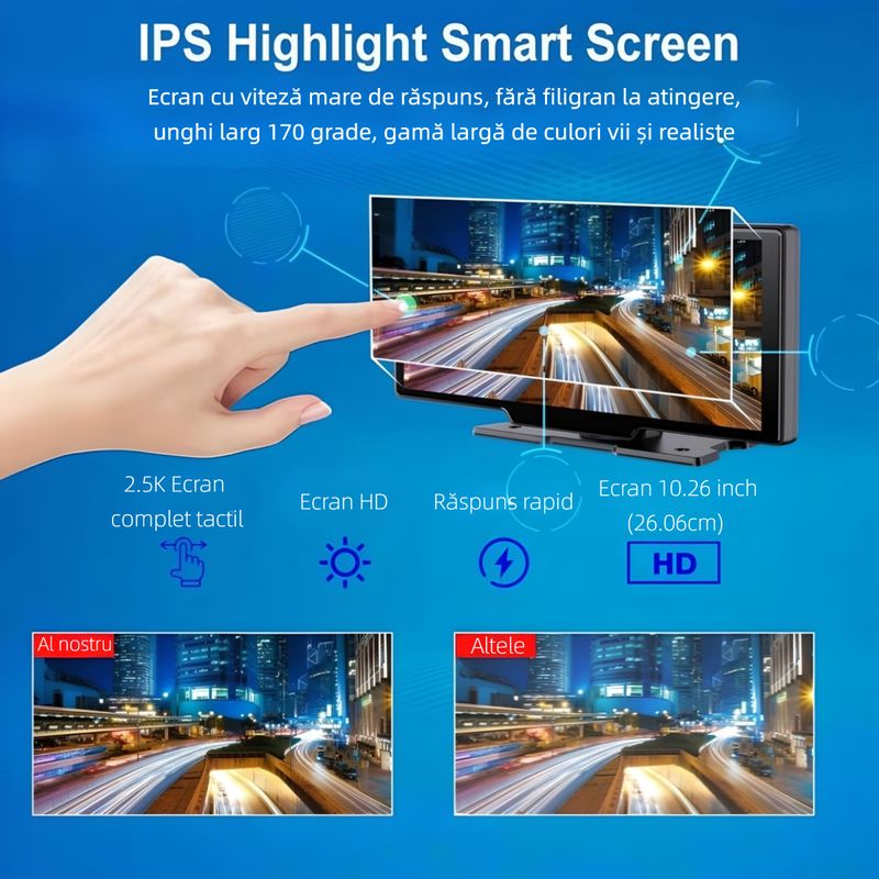 Auto si Moto - Electronice auto - Multimedia auto - Navigatie Multimedia YARCO, 10.26”, Camera dubla 2.5K/1080P, IPS HD, Detasabil, CarPlay/AndroidAuto, BT, FM, AUX, TF card 64GB - Infinity.ro